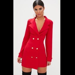 Red Gold Button Detail Blazer Dress